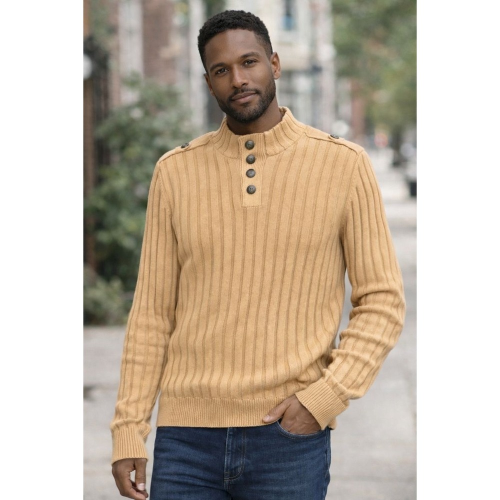 BAGAZIO Mens‎ Sweater 3XL Camel Tan Ribbed Mock Neck Classic Business Casual